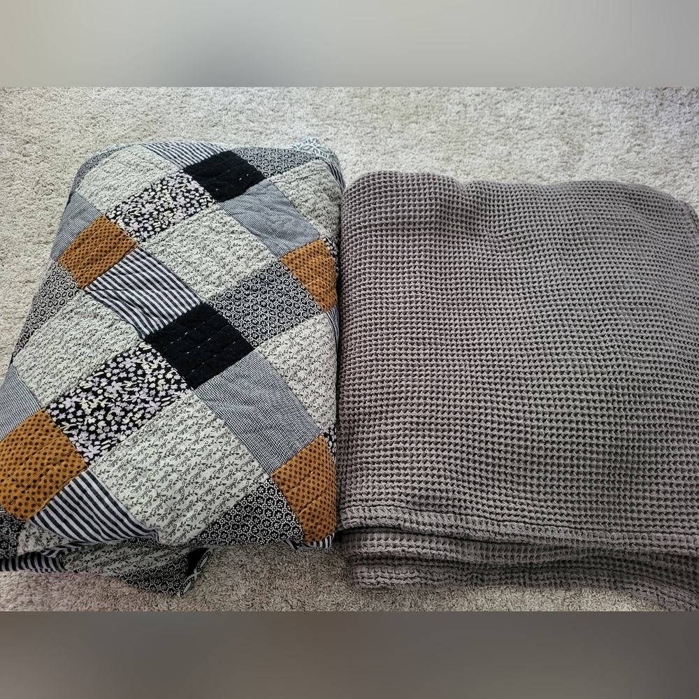 100% Cotton King Size Quilt With Organic Cotton Waffle Blanket In Cal Kin